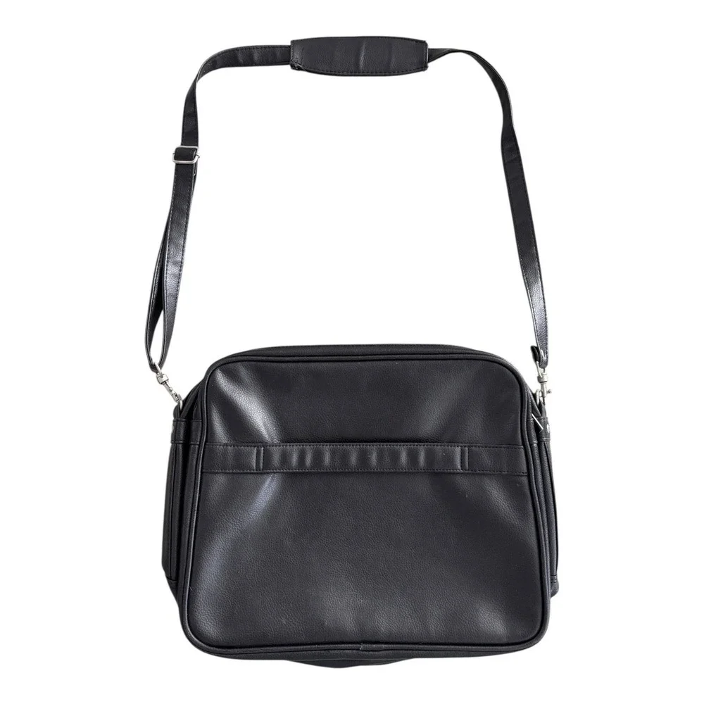 Jack & Chris Bag Messenger Black Faux Leather Travel Carry‎ On Shoulder Office